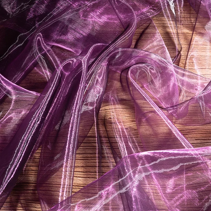 Laser gradient organza fabric semi transparent iridescent soft yarn background fabric skirt clothing DIY sewing fabric batch