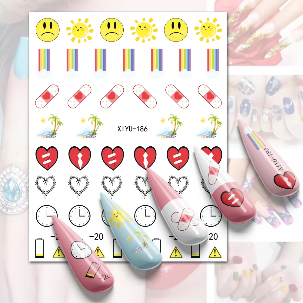 

10PCS Love Rainbow Singer Star Nail Sticker Clock Lips Reaper Nail Art Decorative Decal 3D Adhesive Back Slider XIYU186-221