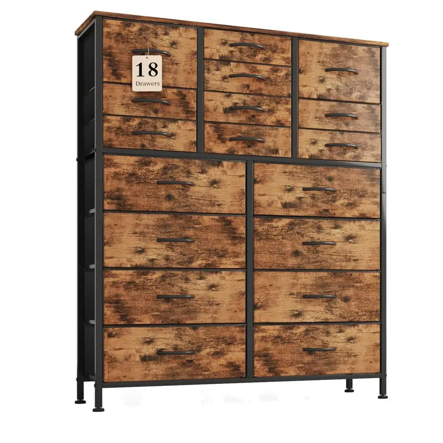Tall Dresser for Bedroom, Fabric Dresser Storage Tower with 18 Drawers, Chest of Drawers Organizer Unit, Storage Cabinet, Hallwa