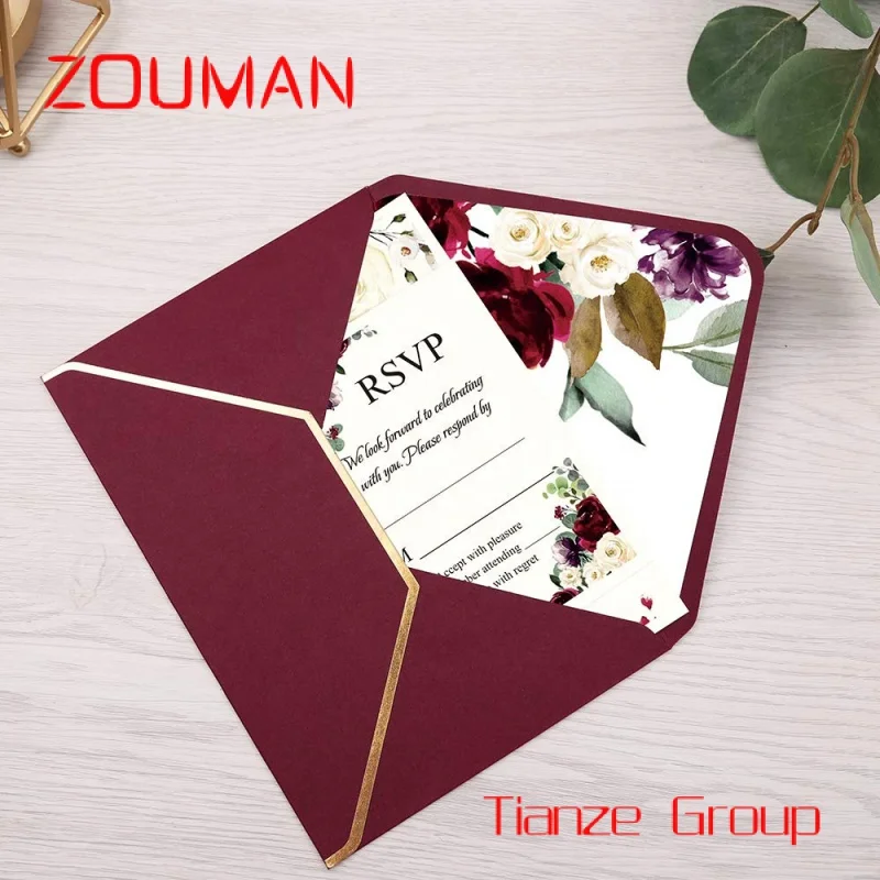 Custom , Red flower elegant wedding invitation card set with envelope customize available