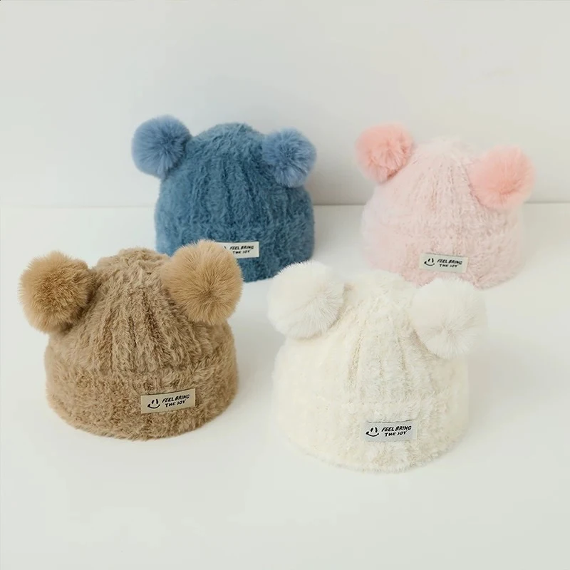 لطيف رقيق كرات آذان لينة أفخم محبوك القبعات الباردة للخارجية بيبي بوي فتاة يندبروف الشتاء الخريف الشتاء الدافئة إيرفلاب قبعات #6