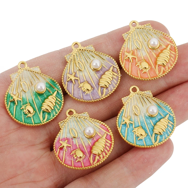 2 قطعة الفولاذ المقاوم للصدأ الصيف البحر سحر قذيفة السلاحف محارة الذهب المعلقات صنع المجوهرات DIY بها بنفسك النساء قلادة أقراط اكسسوارات