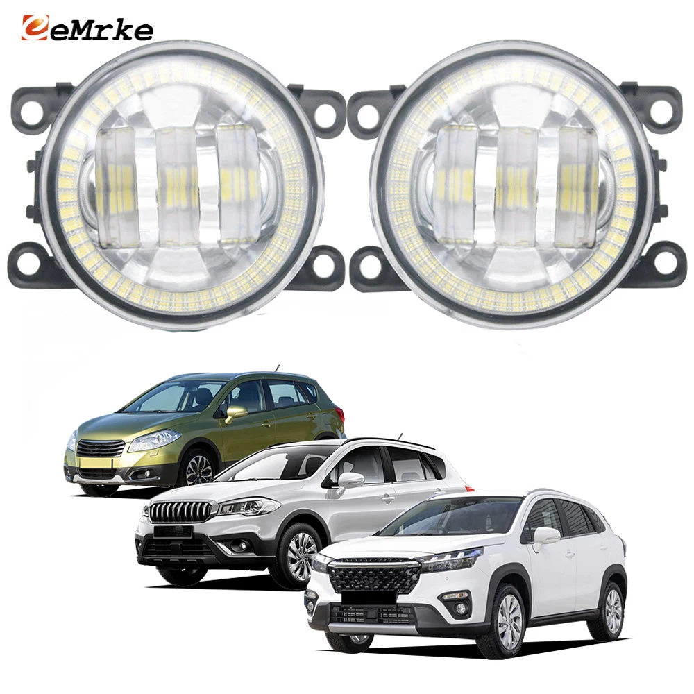 Pair LED Car Fog Lamp Assy for Suzuki Sx4 New S-Cross JY 2013 2014-2021 2022 2023 Angel Eyes Halo DRL Daytime Running Lights