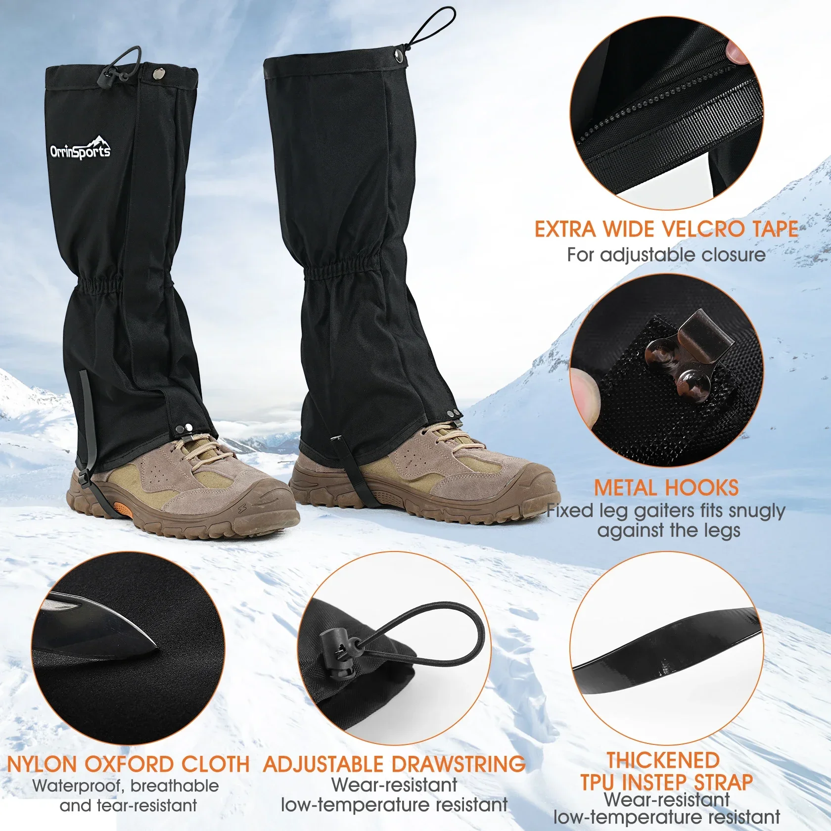 waterproof leg Gaiters for Men and Wonmen Snow Boot Gaiter For Hiking in Hunting Sand and Mud Mountain Climbing or Snowshoeing