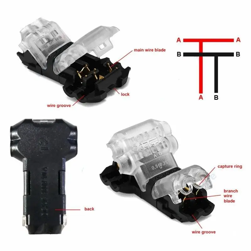 10 قطعة موصلات الأسلاك موصلات الأسلاك الجهد المنخفض اتصال الصلبة ، موصلات أسلاك الصنبور T ، موصلات لصق الأسلاك T نوع 2 دبابيس #6