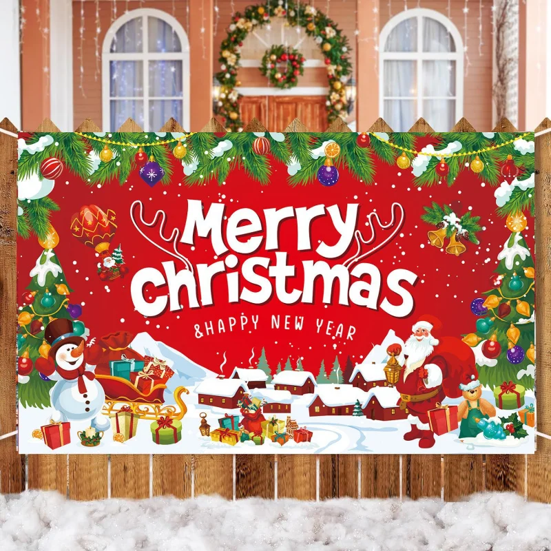 

New Santa Claus Backdrops Happy New Year Background Decoration Mural Winter Christmas Outdoor Party