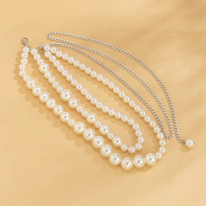 Sexy Geometric Pearl Waist Chain for Women Double Layer Beads Chain Belt Party Streetwear Summer Strapless Elegant Body Jewelry