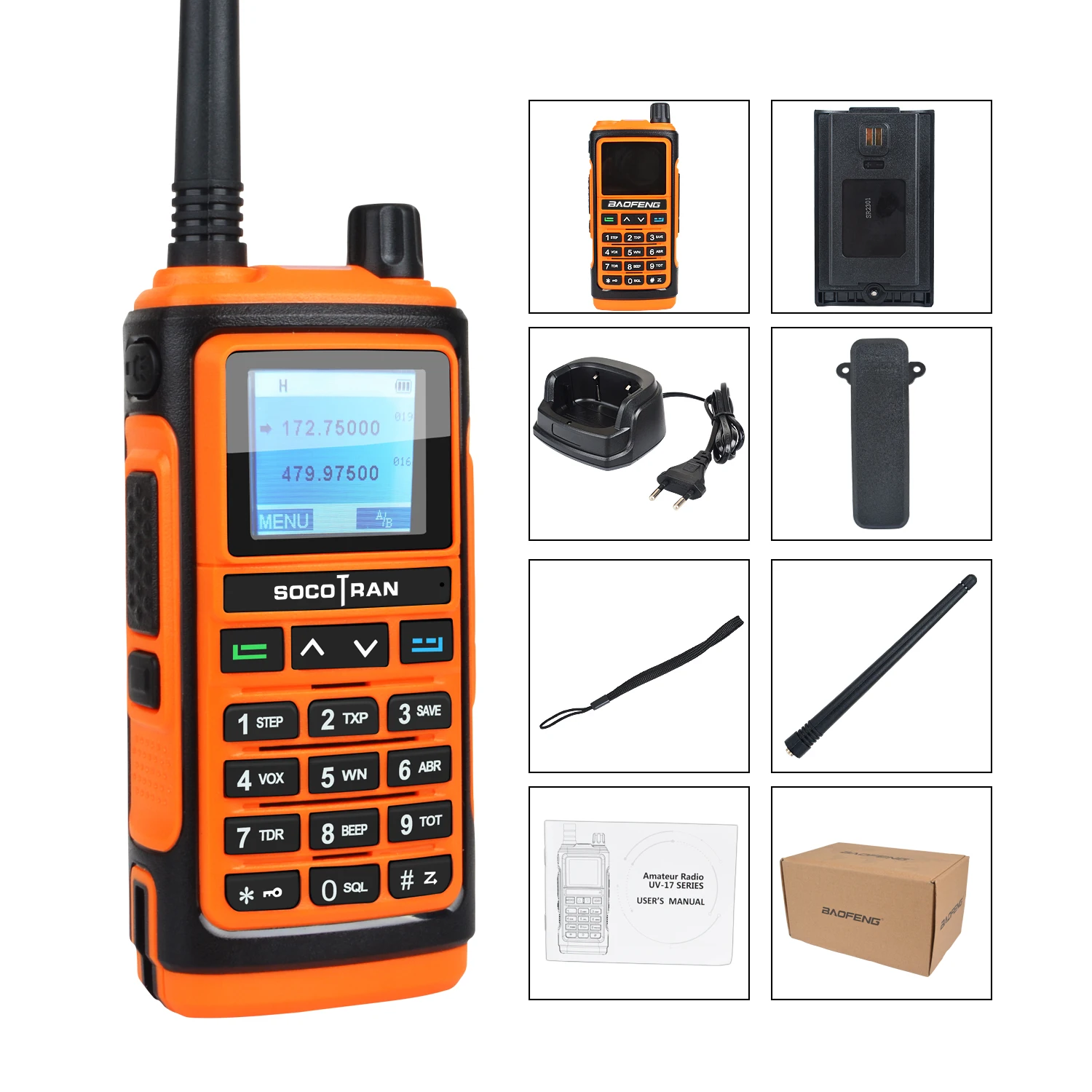 Baofeng UV-17 VHF 136-174MHz & UHF 400-520MHz Dual Band Handheld Analog FM Walkie Talkie with Flashlight  1.77inch Color Screen