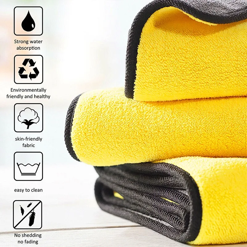 High Quality Thicken Microfiber Cloths Double Layer Car Washing Drying Towels Super Absorbent Auto Detailing Cleaning Cloth Rags