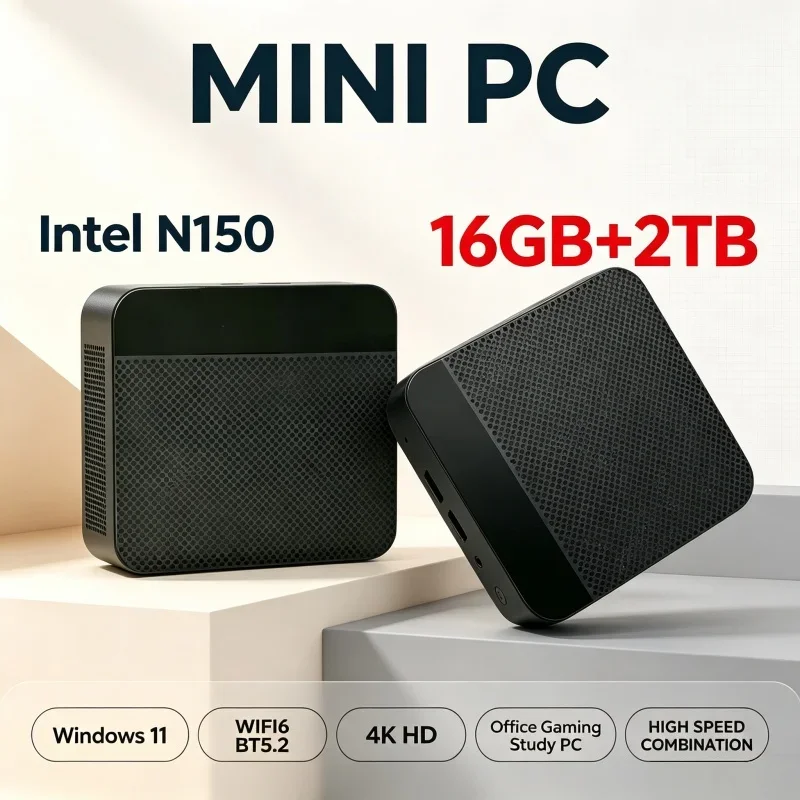 Mini PC Intel N150 Processor 16GB RAM 1TB‑2TB SSD Windows 11 WiFi 6 BT5.2 Portable Small Desktop PC For Gaming Office Work