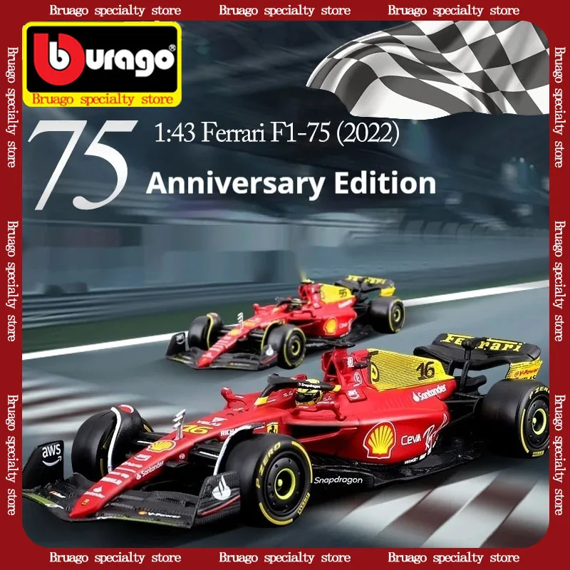 Bruago 1:43  Carlos Sainz # Leclerc F1-75 (2022) 75th Anniversary Commemorative Improved Alloy Racing Model Decoration Boys Toy