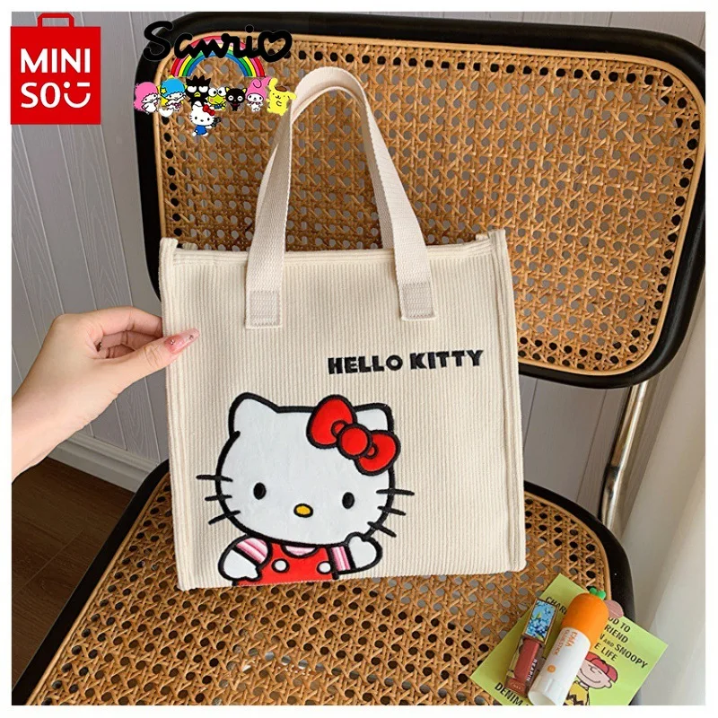 

MINISO New Women's Handbag Fashionable and High Quality Corduroy Women's Zero Wallet Cartoon Large Capacity Women's Shopping Bag