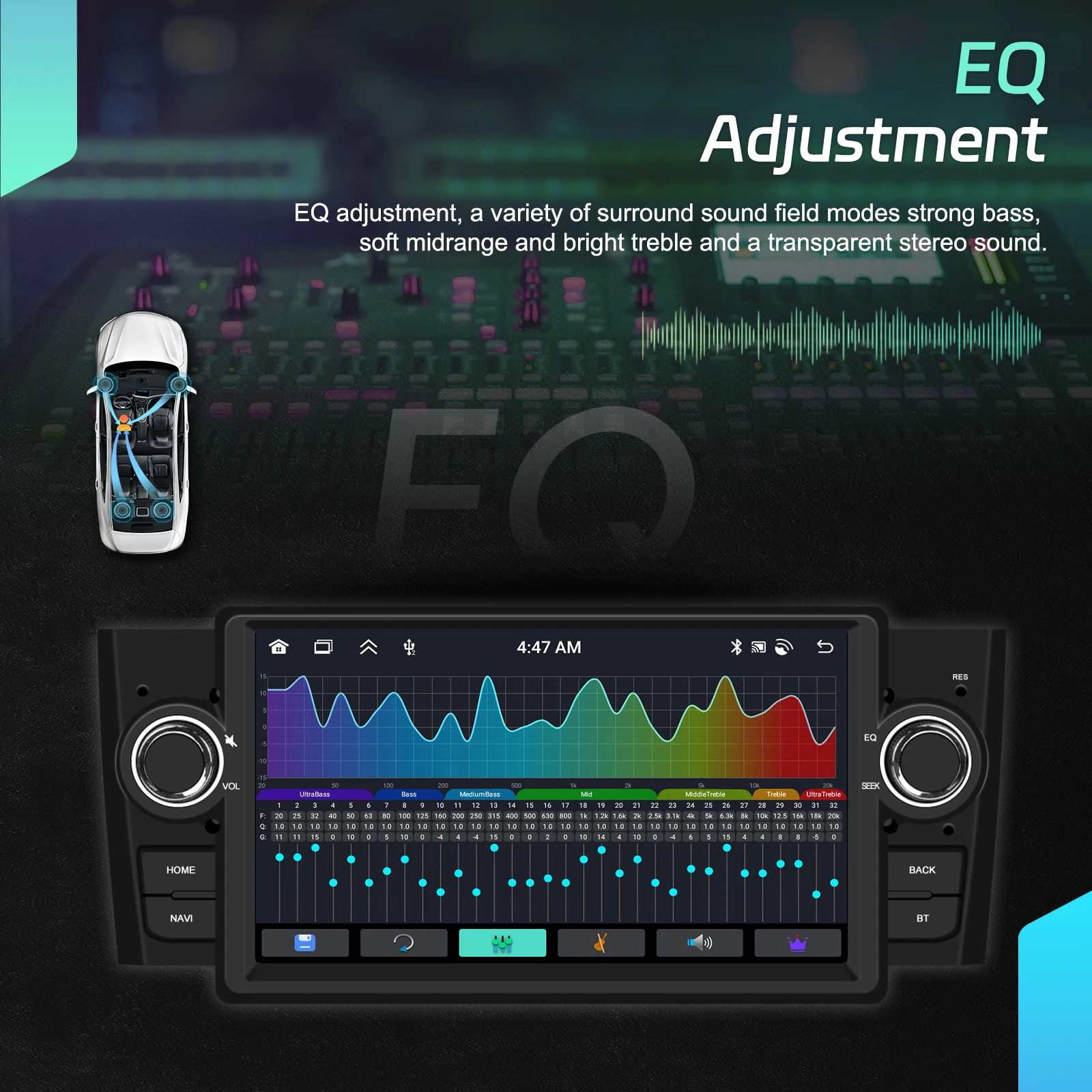 Podofo 9-Zoll Carplay 2Din Autoradio für Fiat Punto 2005-2009 Linea 2007-2011 Android Auto Multimedia-Player GPS-Navigation WiFi FM/RDS DSP – Detail 18