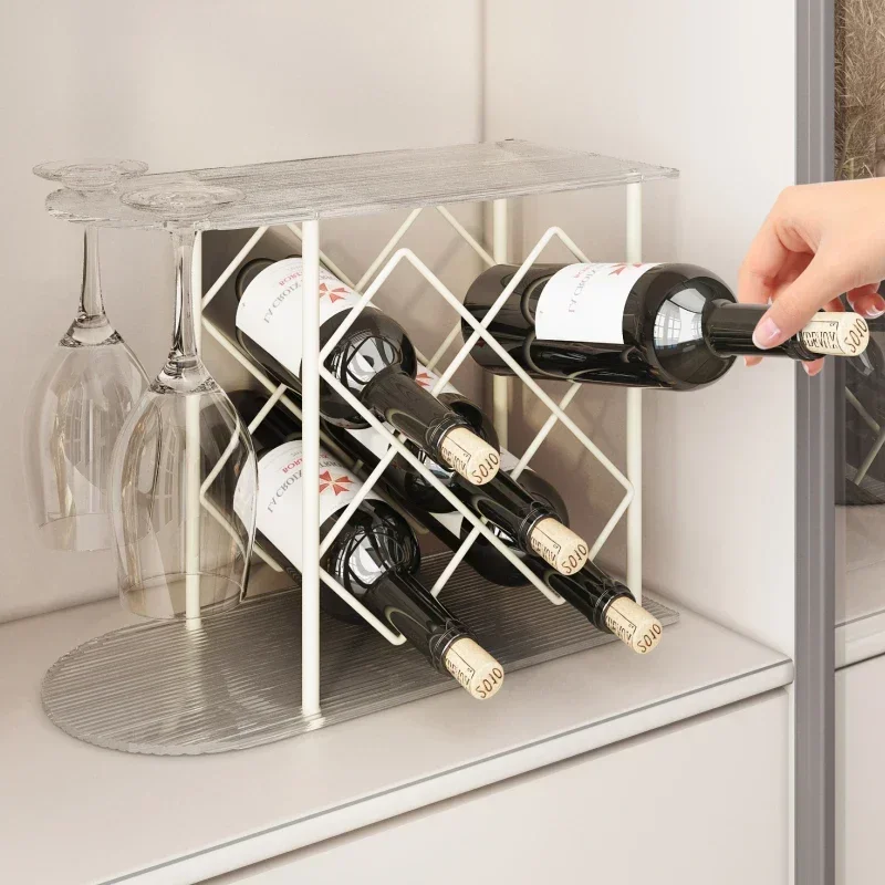 

Light Luxury Quality Slanted Wine Rack,red Wine Storage Rack, Metal Storage Rack,bar Accessories,Cup Holder for 5 Bottles 2 Cups