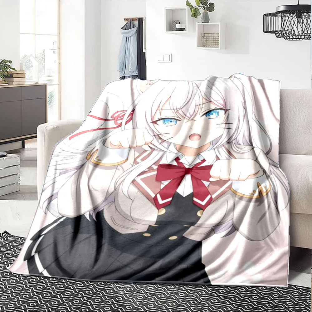 Soft Plush Blanket with Anime Girl & Cat Design - All-Season Cozy Throw for Bed, Sofa, or Home Decor, Perfect for Bedroom, Livin