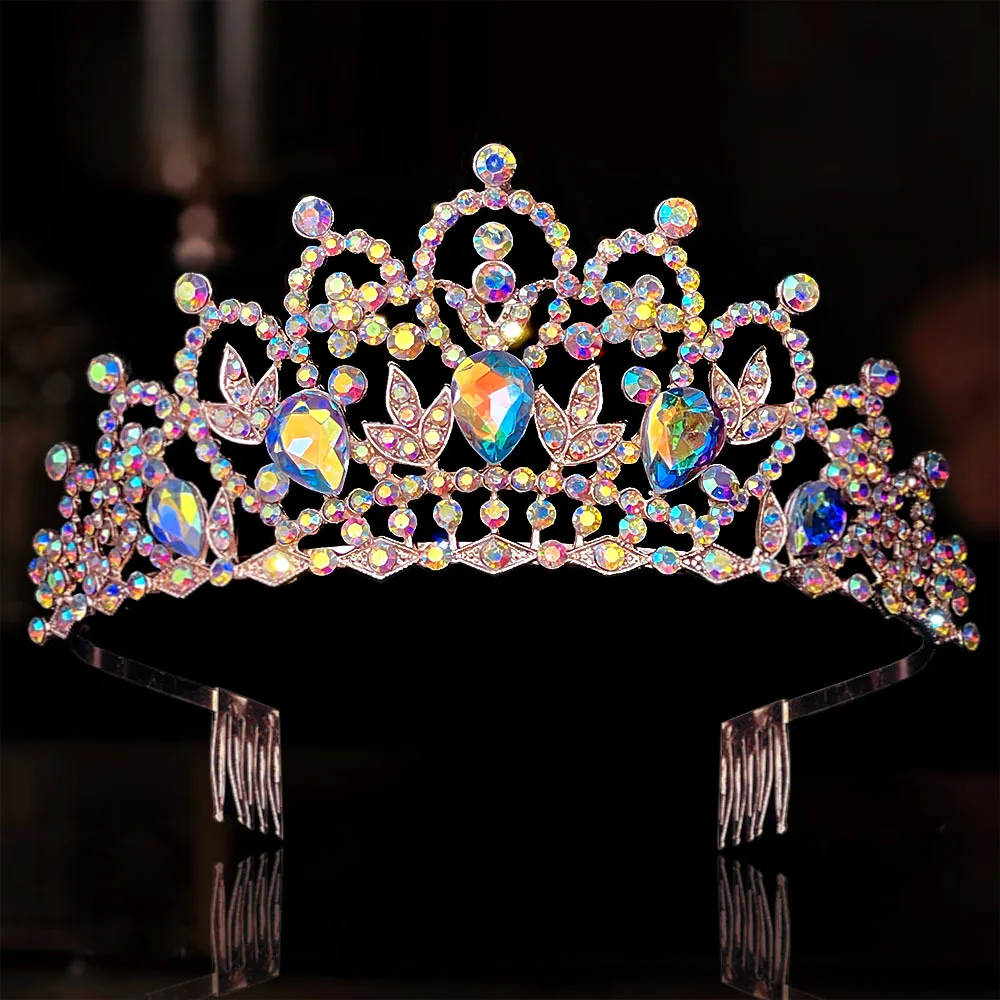 

DIEZI Baroque Luxury Elegant AB Crystal Tiara Crown For Women Wedding Party Bridal Bride Crown Hair Dress Accessories Jewelry