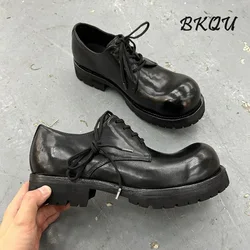 BKQU Derby Shoes Design Sense Big Head Men 2024 New Autumn Wash To Make Old Retro Leather Shoes Comfortable Waterproof