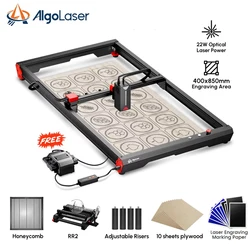 22W AlgoLaser Alpha with Air Pump/Y-axis Rotary Roller/Honeycomb Platform for 360° Engraving Cylindrical Objects 400x850mm Area