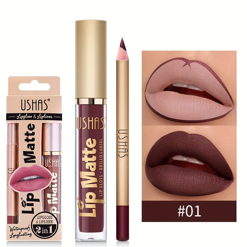 Lip Gloss and Lip Liner Set, Long-Lasting Matte Finish, Smooth and Precise Lip Liner with Non-Stick, Smudge-Proof Lip Gloss