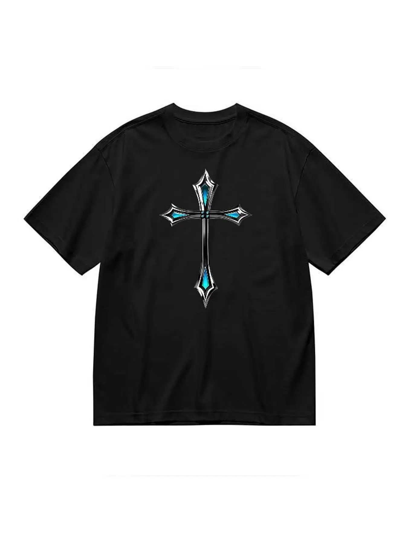 Gothic Cross Graphic T Shirt Women Fashion Streetwear Stretchy Plus Size Short Sleeve Aesthetic Grunge Cotton Soft Tee Casual Tops