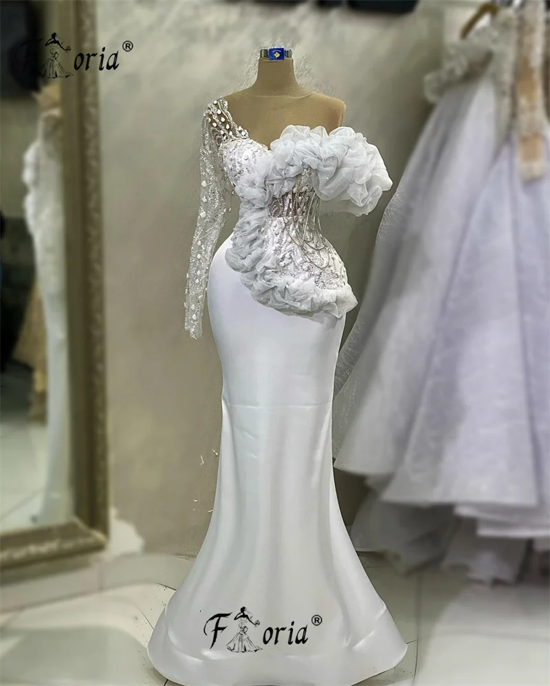 Gaun pernikahan Dubai mewah gaun malam Ruffles bermanik gaun pengantin putri duyung gaun Prom panjang selebriti Couture Robe De Bal