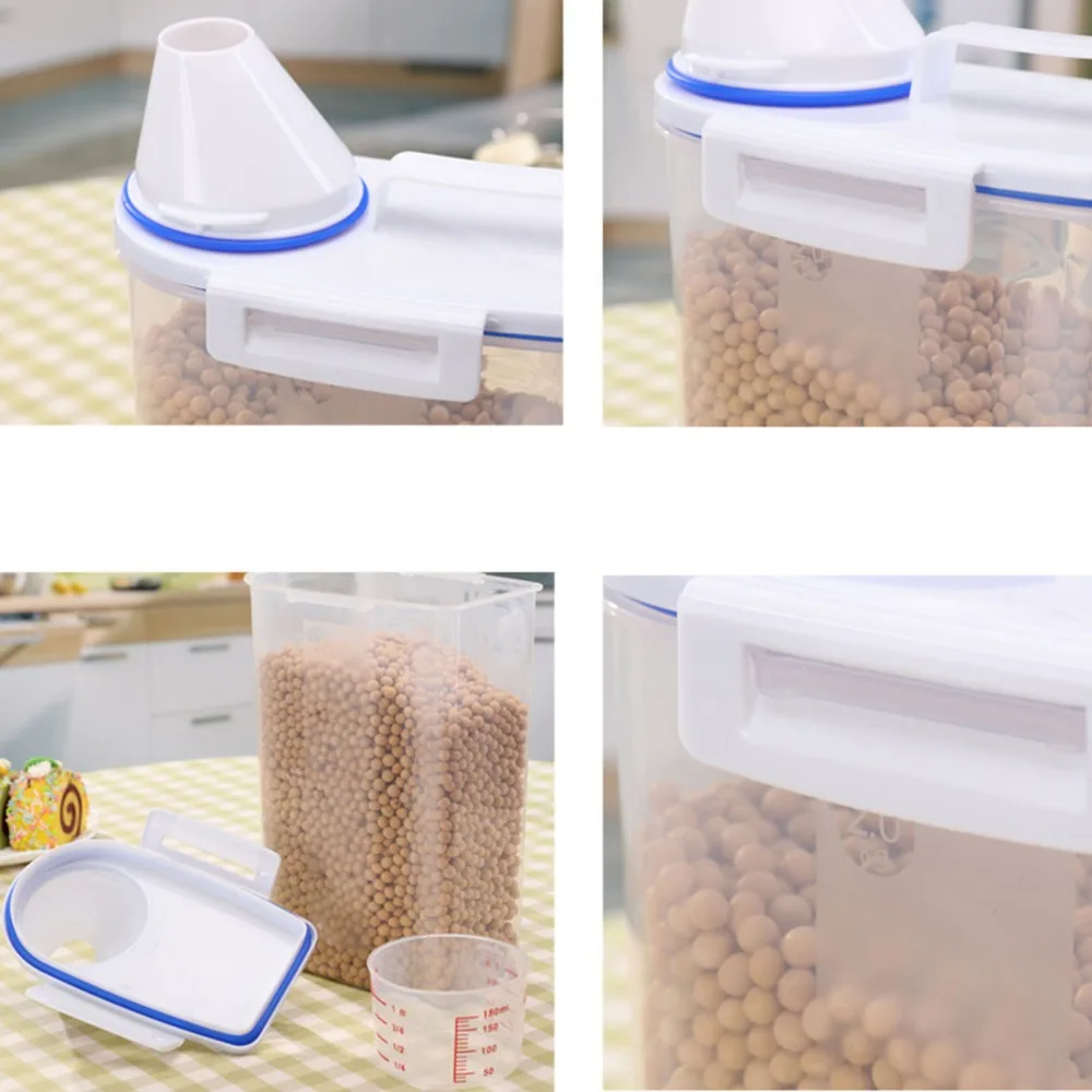 2PCS Durable pp Rice Storage Container 2KG With Measuring Cup Rice Dispenser Airtight Cereal Container For Cat Food
