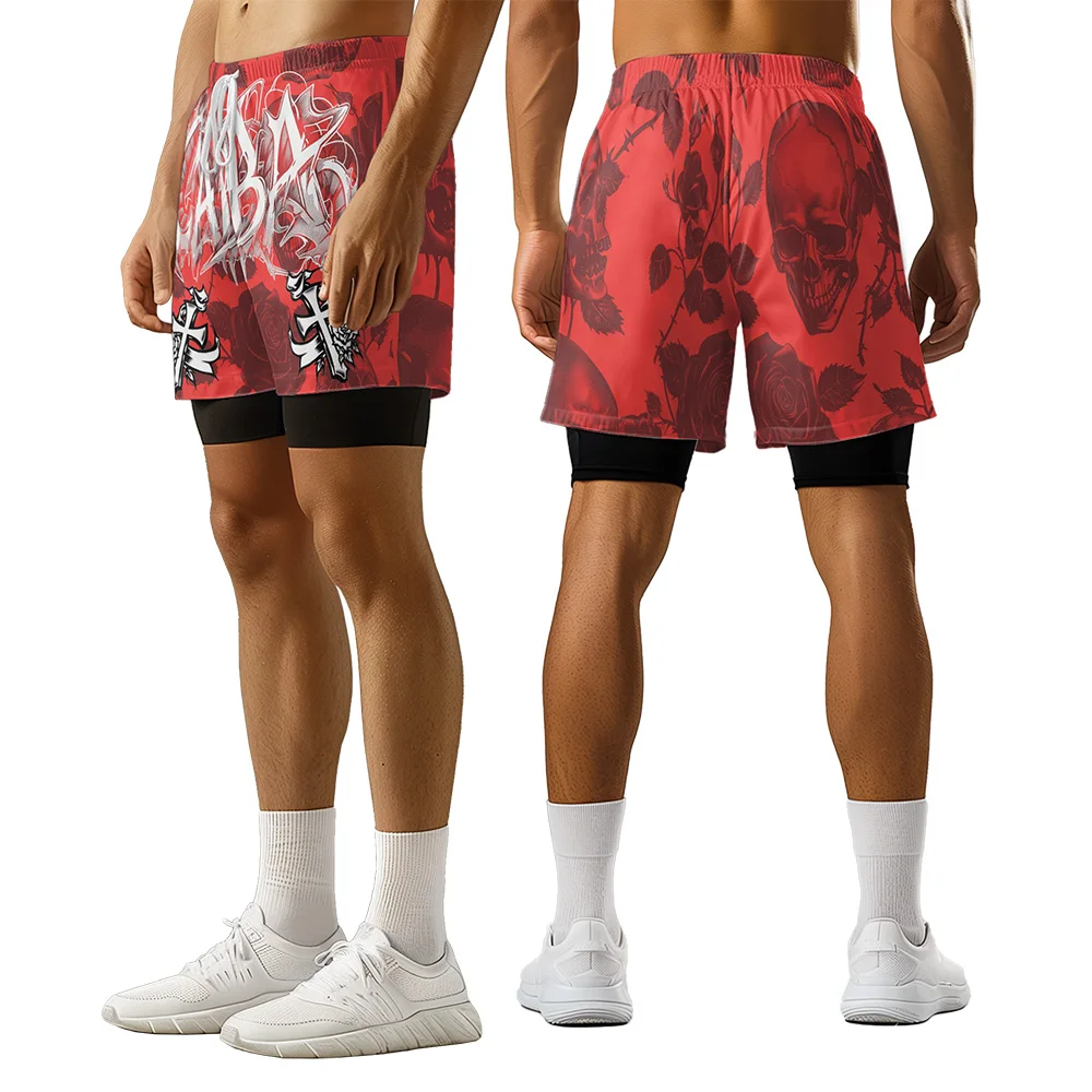 2024 New design Skull Rose Cross Summer 3D Advanced Print Casual trend Sports High Street  basketball shorts  men shorts