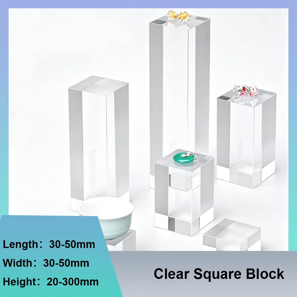 1Pcs Clear Square Block Smooth Surface Waterproof Photography Props Cosmetics Holders Rings Earring Jewelry Display Stand
