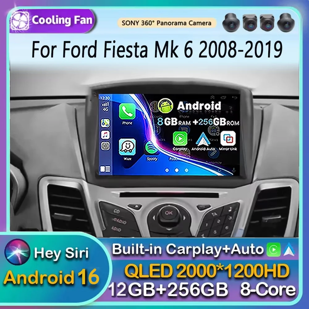 Android 16 Car Radio For Ford Fiesta Mk 6 2008 - 2019 Multimedia Video Player NAVI GPS 4G WIFI CarPlay Auto Head Unit QLED 2 DIN