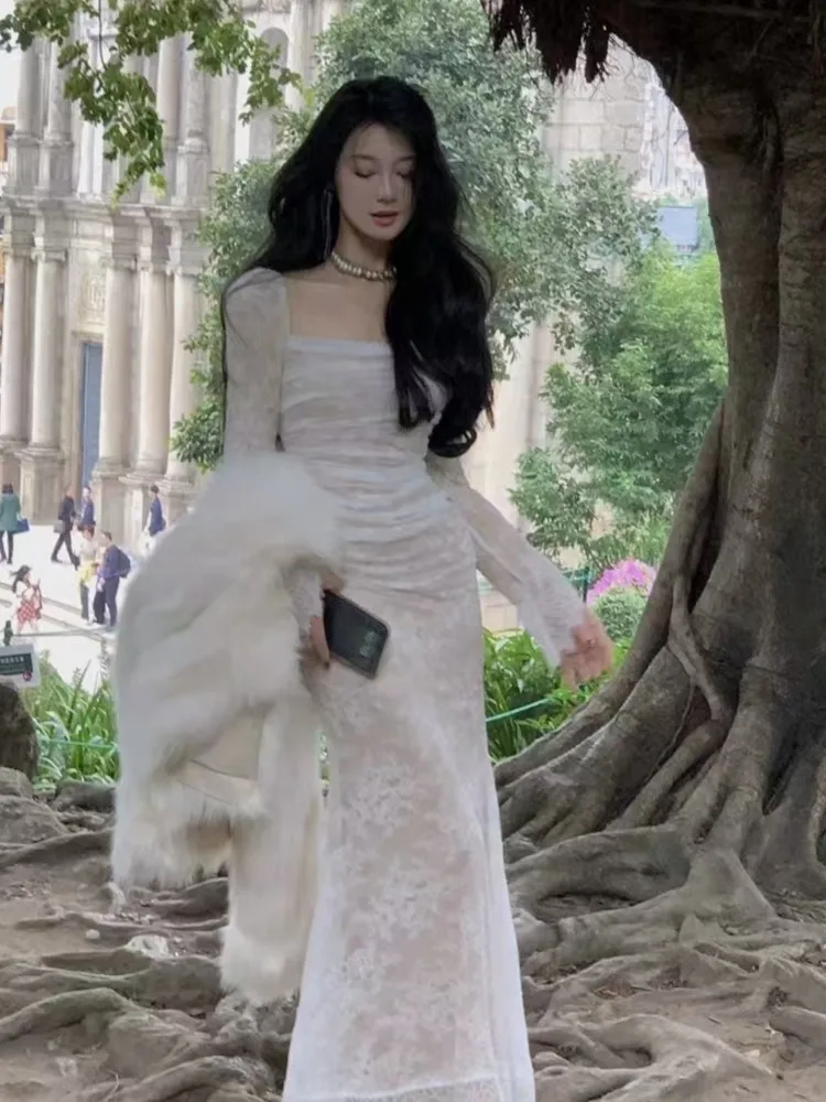 الخريف الأزهار الدانتيل ميدي المرأة فستان أنيق وأنيق Bodycon حفلة موسيقية فساتين الإناث خمر سليم ملابس السهرة جديد