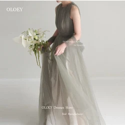 OLOEY Fairy Tulle A Line Korea Dresses Wedding Photo shoot Customised Jewel Neck Floor Length Prom Gowns Bride Dress Elegant
