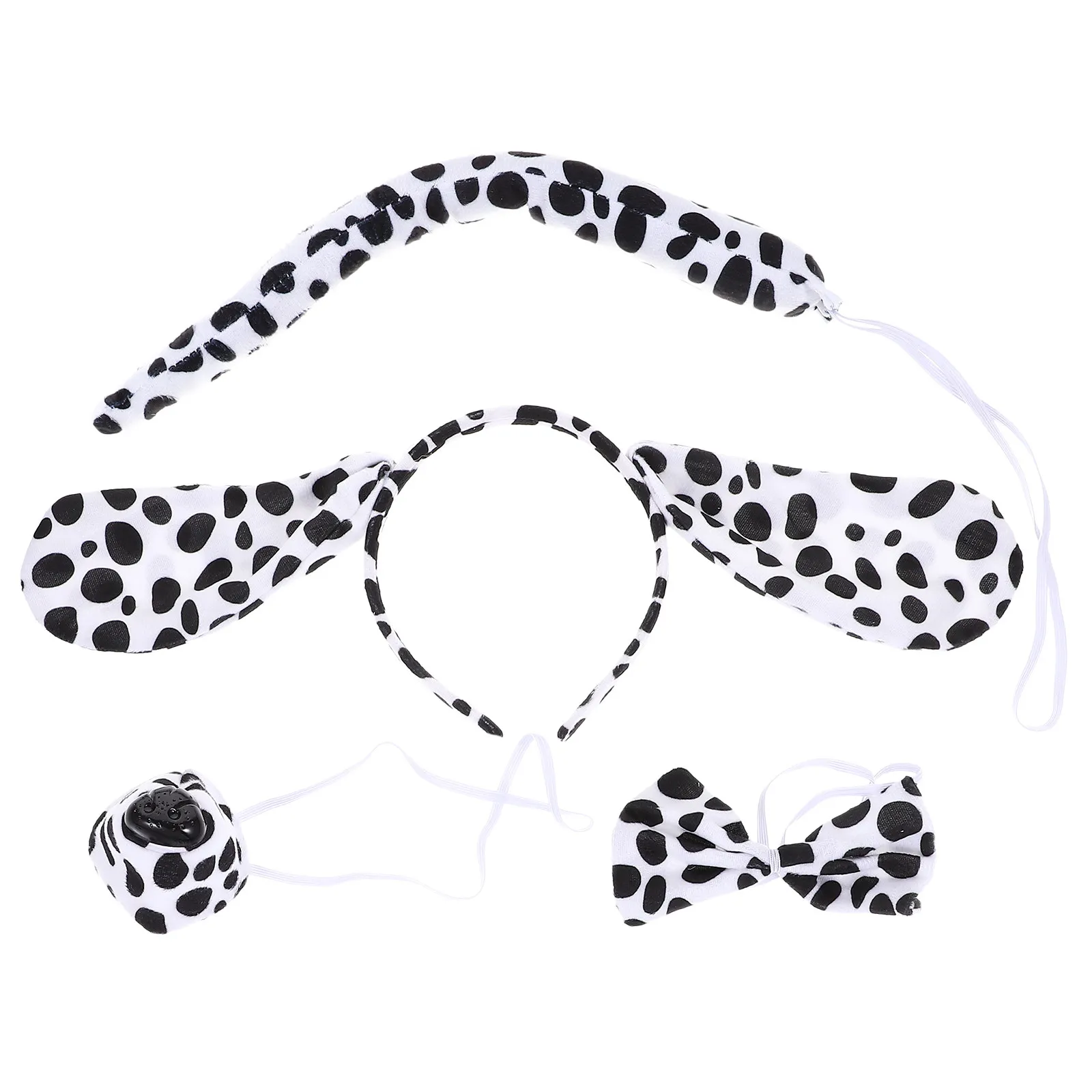 1Set Cute Puppy Ear Headband Set Including Tail Bowtie Fake Nose Fabric Animal Theme Dress Up Costume for Halloween Birthday