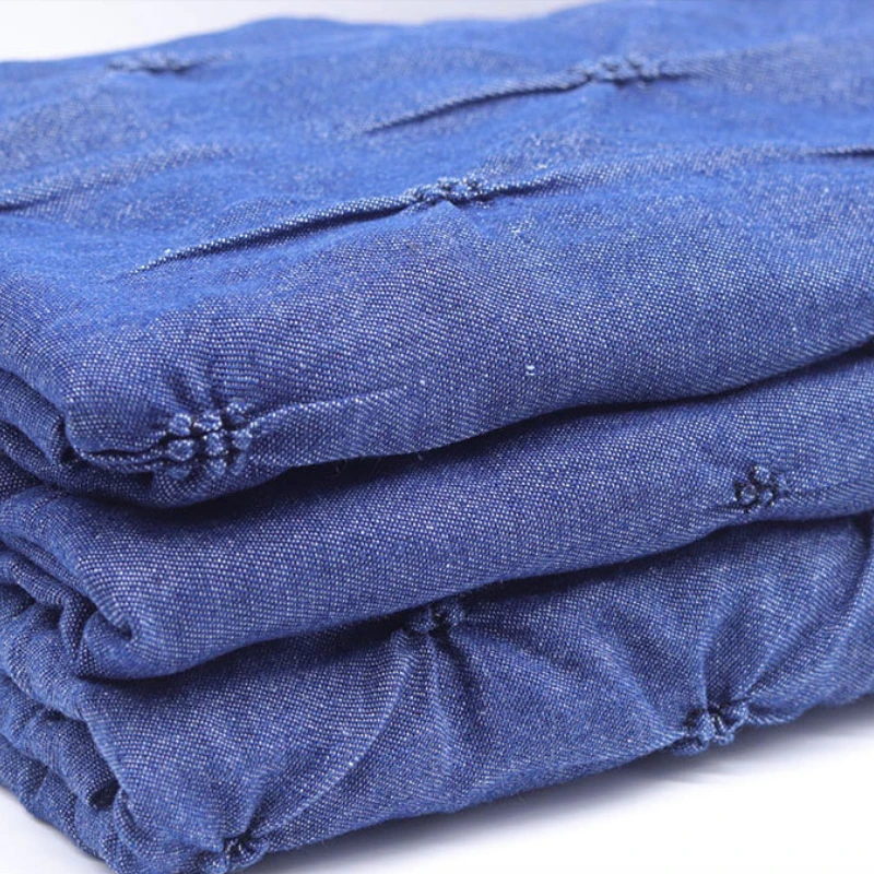 

Washed Embroidered Pleated Denim Fabric Soft Spring Summer Thin Style for Clothing Designer Diy Sew Cloth By The Meter Material
