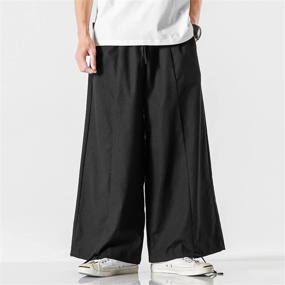 Large Size Thin Joggers Pants Mens Summer Cotton Linen Harem Trousers Men Harajuku Vintage Chinese Style Baggy Wide-leg Pant