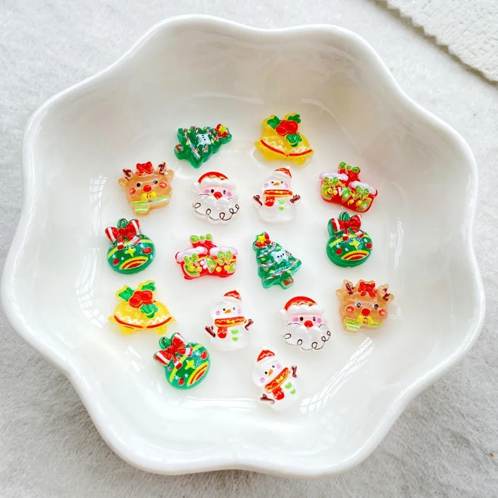 50pcs résine coloré noël Nail Art décor père noël bonhomme de neige feuilles de fruits baguette magique Flatback strass bricolage Scrapbook décor