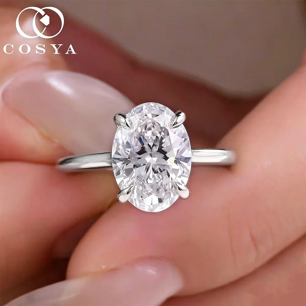 COSYA 1-4CT Oval Cut Moissanite Solitaire Ring/Necklace For Women 100% S925 Silver  Lab Diamond Wedding Band Fine Jewelry Gift