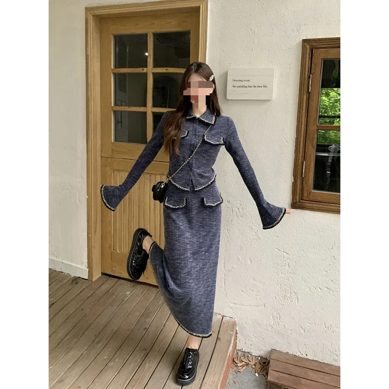 Autumn New High-end Collar Short Jacket Half Skirt Set Two-piece Set