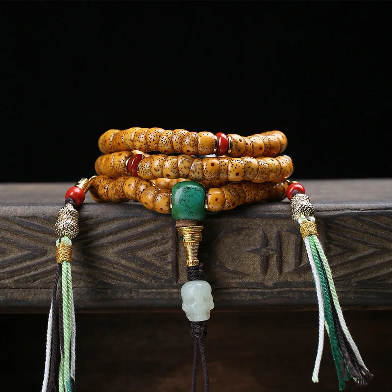 Hainan Natural Star-Moon Bodhi 108-Bead Prayer Beads: Cracked-Pattern Old-Growth Large-Bead Collectible Bead Necklace