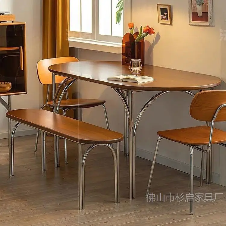 Solid wood dining table small apartment dining table chair combination home oval rectangular log table