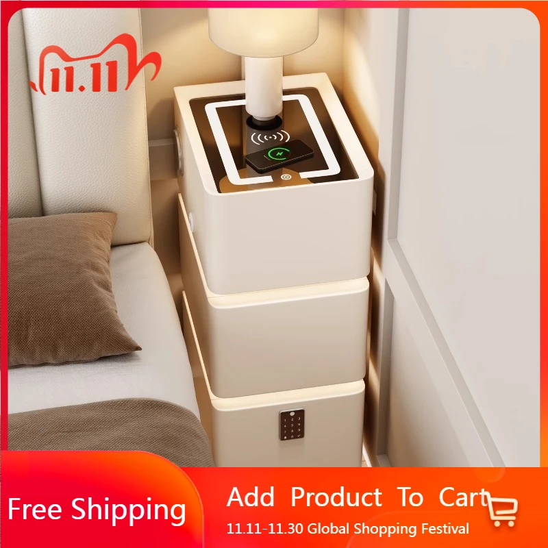 

Bedroom Mobile Nightstand Smart Cabinets White Drawers Bedside Table Luxury Storage Organizer Charging Muebles Home Furniture