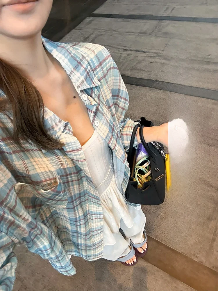 

ato Hero American Sle Loose Casual Long Sve Plaid irt Women Lazy Summer Faion Outerwear Button up Casual irt