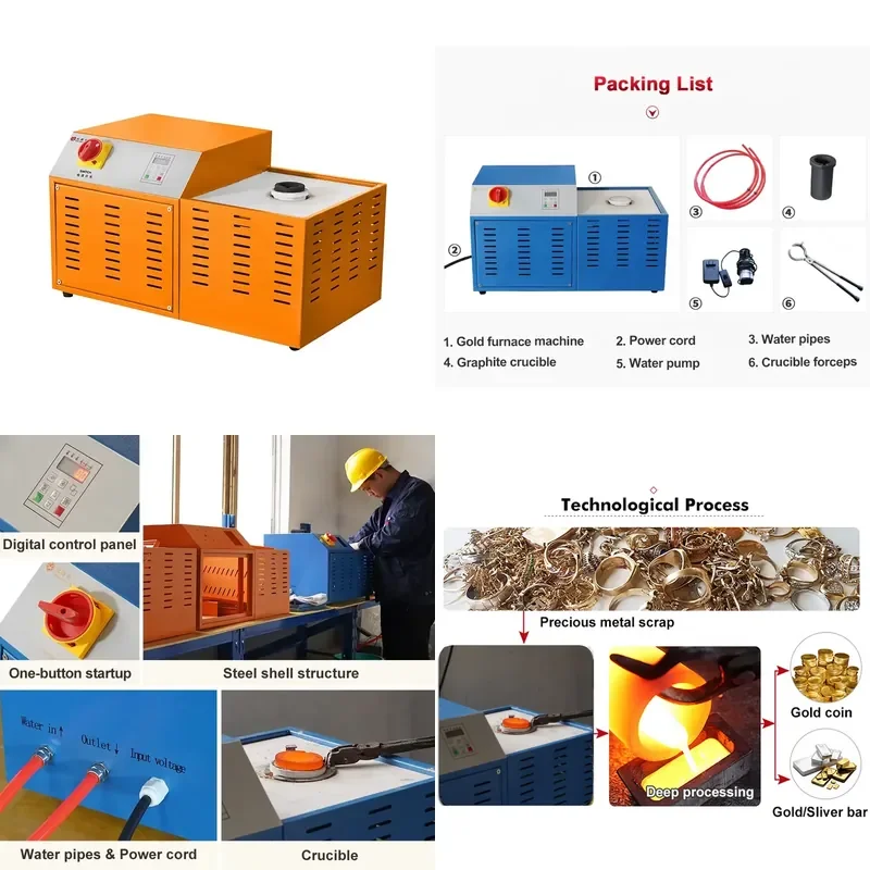 for 1Kg 2kg 3KG 3-10KW Industrial Miniature Metal Melting Furnace Induction Metal Melting Machine Small Electric