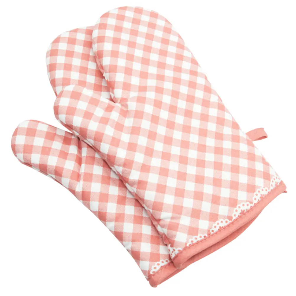 

Heat Resistant Mitts Microwave Gloves Anti Scald Kitchen Pink Mittens for Oven Gloves Cooking Small Lace Style