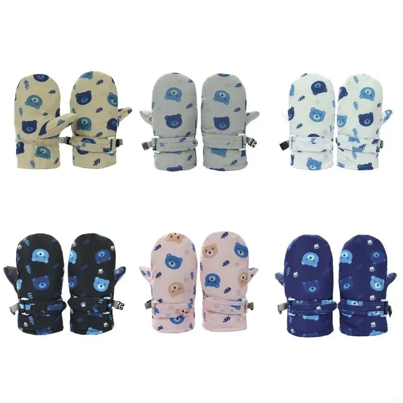 C90B Kids Ski Gloves Printed Cartoon Bear Thicken Thermal Mitts Gloves Splashproof Mittens Children Winter Warm Snow Gloves