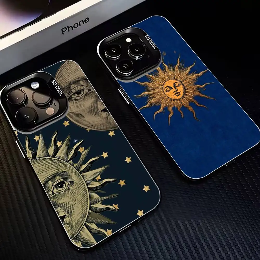

Retro Sun Planet Cocktail Phone Case For iPhone17,16,15,14,13,12,11 Plus,Pro Max Black Matte Shockproof Cover