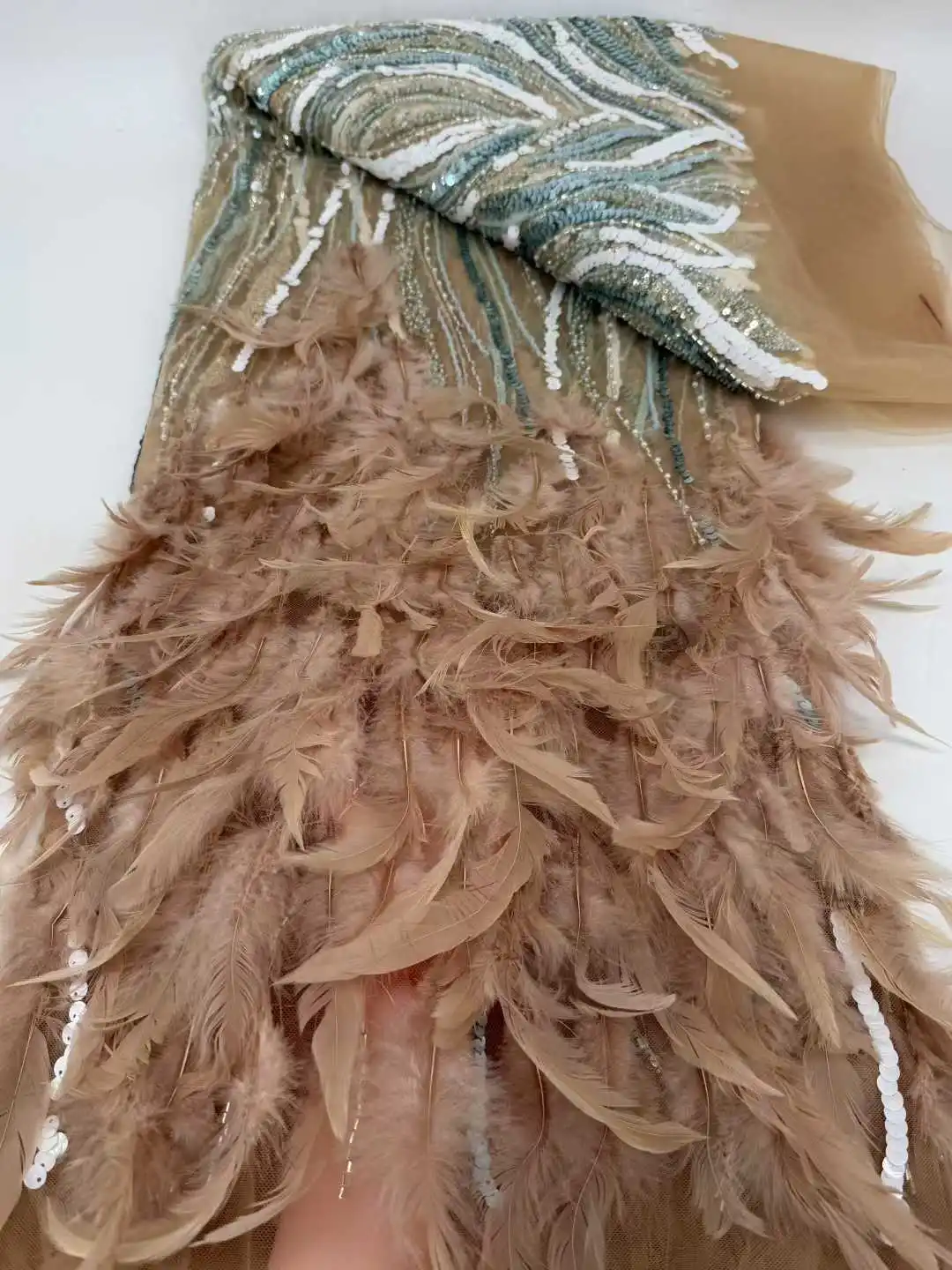 Haute Luxury Plume Lace Fabric for Couture Design French African Nigerian Long Prom Clothes Wedding Sequins Decorations AH1808