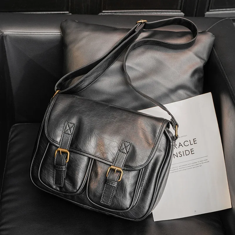 Fashion Japan Style Men's Messenger Bag Soft PU Leather Crossbody Messenger Bag Men Satchels Crossbody Bag Mens Shoulder Bags