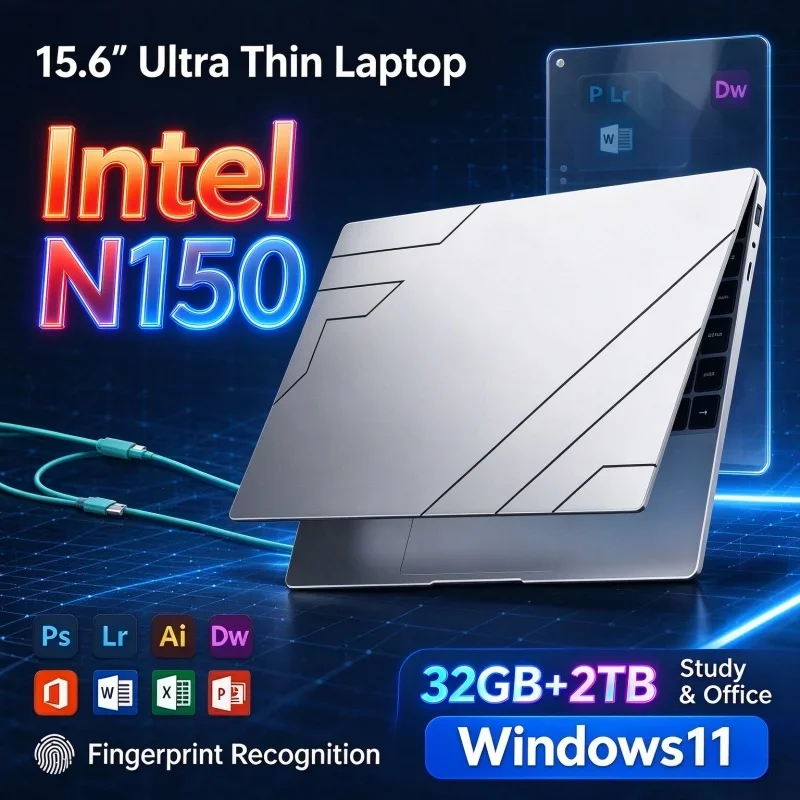 15.6'' Inch FHD 1080P Laptop Intel N150 Processor 32GB RAM 1TB/2TB SSD Windows 11 Ultra Thin Notebook PC For Office Gaming Study