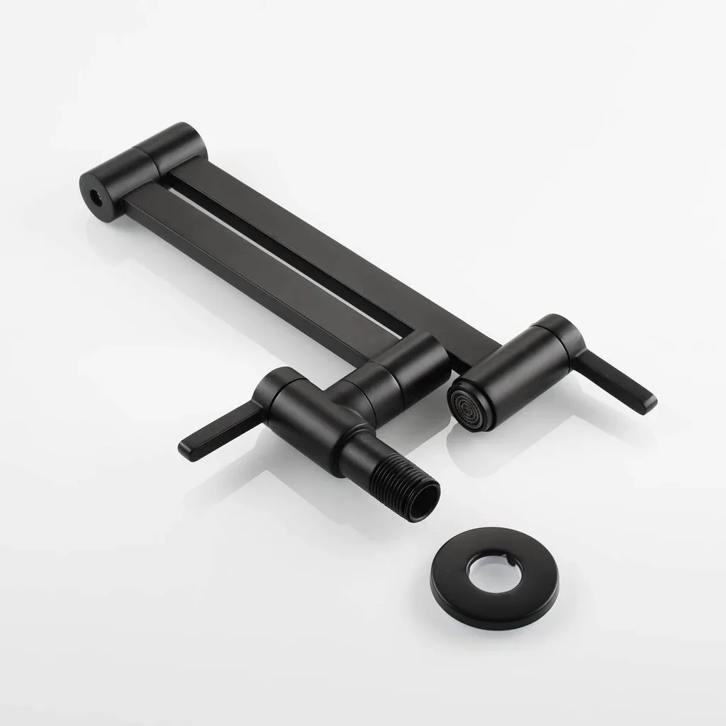 Black Pot Filler Tap Kitchen Water Faucets Wall Mount Bathroom Basin Faucet Cold Water Folding Spout Brass Vanity Sink Crane Tap view 3