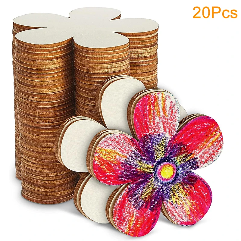 10/20 Stück unvollendete Holzblumenscheiben DIY handgemachte Handwerk leere Holzornament für Geburtstagsfeier Babyparty Hochzeitsdekoration